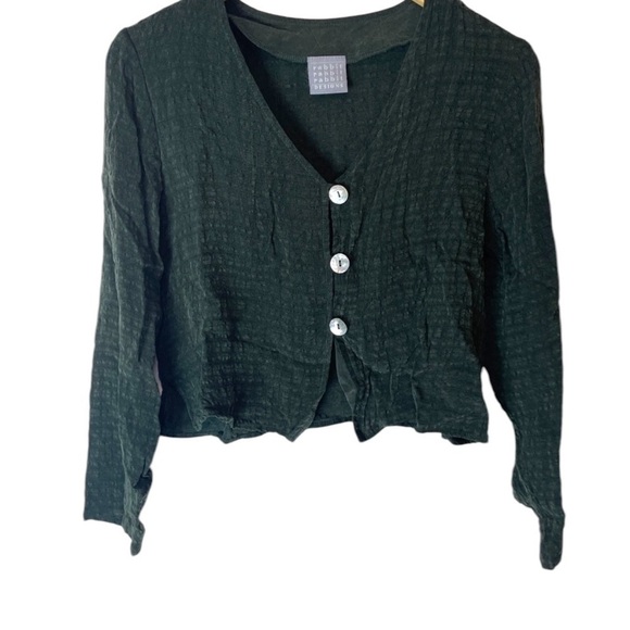 Rabbit Rabbit Rabbit Vintage Dark Green Button Down Shirt 12 Medium Cottagecore - Picture 8 of 15